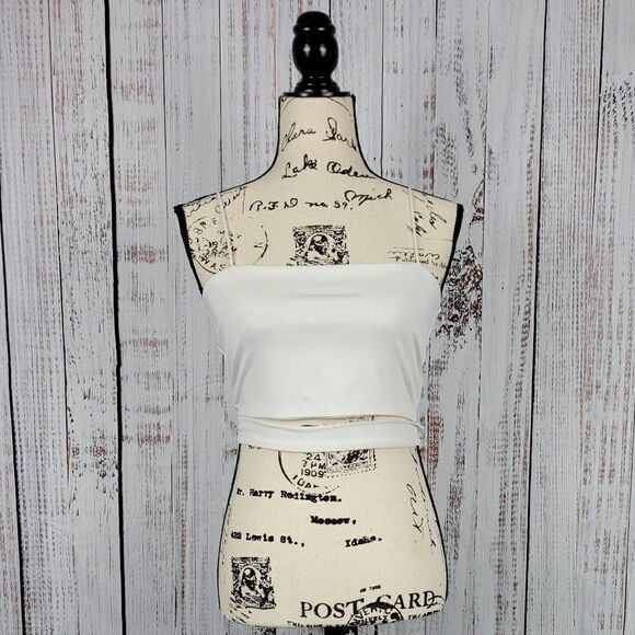 SHEIN White Cropped Clean Beauty Classic Chic Boho Spaghetti Strap Tank Top - Picture 1 of 4